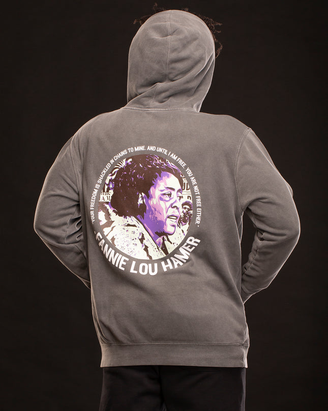 MIDWEIGHT FANNIE LOU HAMER PIGMENT WASH HOODIE BLACK